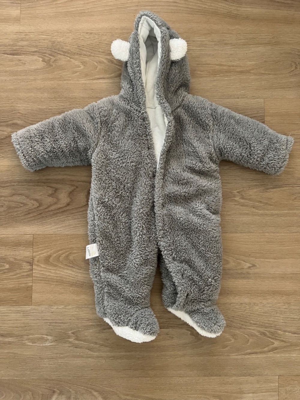 Cozy Grey Teddy Bear Baby Snowsuit